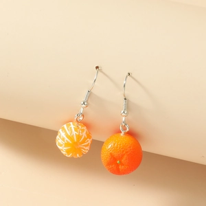 Sweet orange resin stud earrings featuring detailed asymmetrical fruit design in bright orange