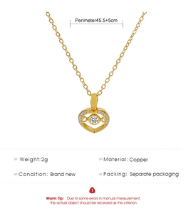 Détails du collier cœur doré avec cristaux, spécifications chaîne en cuivre 45.5+5cm
