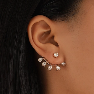 Vintage Hollow Fan Shaped Zirconia Ear Jacket Earrings For Women Alloy Water Drop Heart Wing Fashion Earrings Jewelry