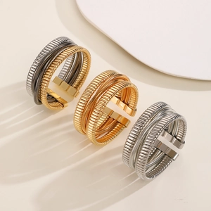 Punk style multi-layer spiral open rings in gold, silver, and dual-tone metallic finishes
