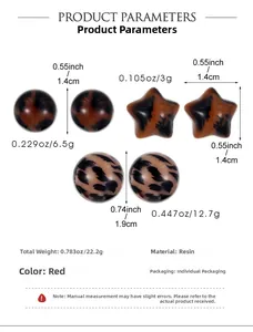 Detail view of retro resin leopard print earrings with dimensions and material specs