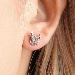 Elegant silver reindeer antler stud earrings with sparkling zircon stones and pearls