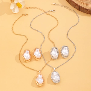 Barockperlen-Halsketten-Set mit gold- und silberfarbenem Finish für Damen-Accessoires