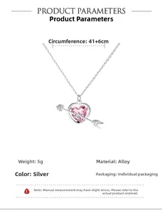 Produktdaten für Halskette aus Silberlegierung mit rosa Herzstein und Pfeil-Design