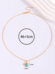 Detailed size view of turquoise pendant necklace with leaf ornament and dimensions