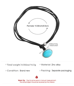 Detailed size specifications of turquoise pendant necklace on black wax rope cord