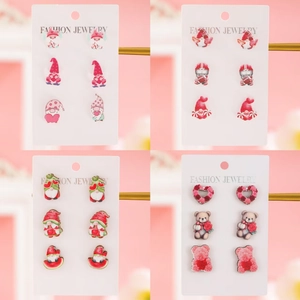 Valentijnsdag Cartoon Kabouter Hart Beer Oorbellen Collectie Acryl Hout Knopjes Hangers Zoete Roze Sieraden Voor Vrouwen Cadeau