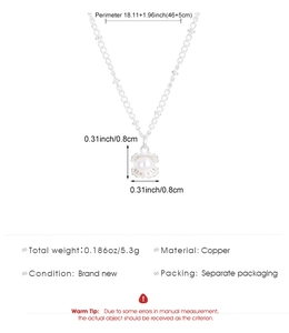 Detail of shell pendant necklace showing 46+5cm chain length and 0.8cm pearl charm size