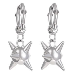 Gothic punk silver earrings featuring spiked ball charms and metallic hoop design