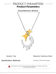 Detailed specs for celestial necklace with lava moon and star in polished steel