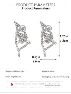 Detailed view of silver butterfly stud earrings showing dimensions and crystal settings