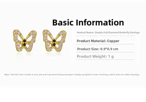 Detailed parameter display for crystal butterfly stud earrings with dimensions 0.9*0.9cm
