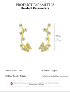 Detailed size chart for butterfly and flower branch earrings with 2.3cm height spec