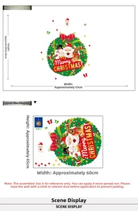 Christmas wall stickers layout with Santa, reindeer wreath and size guide dimensions