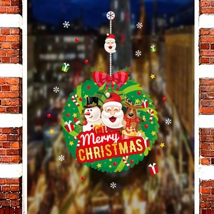 Christmas wreath wall sticker with Santa and snowman for festive window decoration