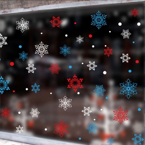 Adesivi per vetrate con fiocchi di neve natalizi rossi blu e bianchi per decorazioni