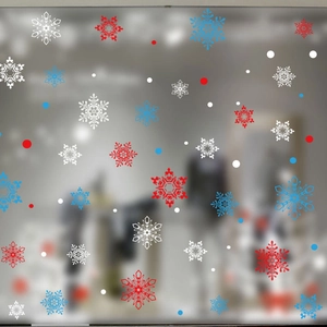 Adesivi per finestre con fiocchi di neve rossi bianchi blu per decori natalizi