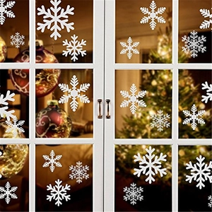 Christmas Snowflake Window Stickers Static Cling PVC Decals For Glass Door Xmas Home Decor White Red Removable Decals