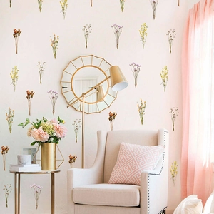Realistic Dried Flower Bouquet Wall Sticker Removable PVC Botanical Floral Decal For Living Room Bedroom Home Decoration