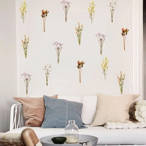 Floral wall stickers set featuring dried flower bouquet patterns for home interior decoration
