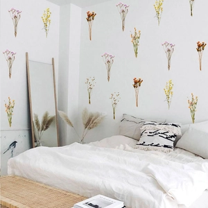 Colorful dried flower wall stickers for bedroom decor featuring realistic floral patterns