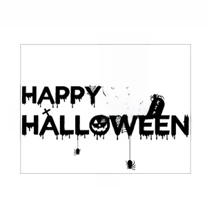 Detail of Halloween wall sticker featuring Happy Halloween text, ghosts, and RIP gravestone