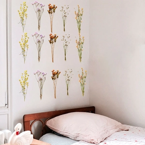 Dried floral bouquet wall stickers with 15 pieces of colorful daisies for home decor