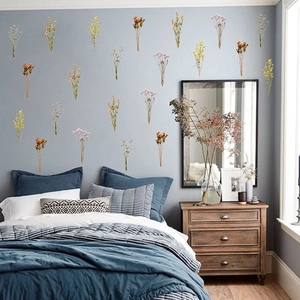 Dry flower bouquet wall stickers featuring lavender and yellow wildflowers for home decor