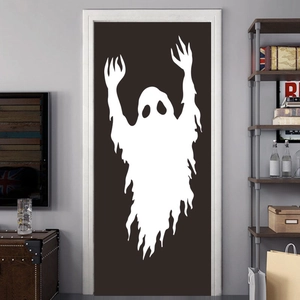 Creative white ghost wall sticker for Halloween indoor decoration on a modern white door