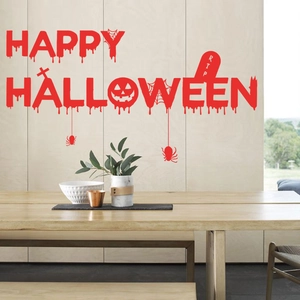 Halloween Blood Drip Wall Sticker Red PVC Removable Decal Happy Halloween Letters With Spiders Pumpkins For Party Home Decor