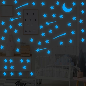 Glow in the dark blue star and moon wall stickers set for bedroom decoration