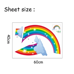 Detail view of the 40x60cm rainbow and clouds wall sticker sheet for kids room decoration