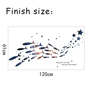 Finish size 120x61cm star galaxy fish pattern wall sticker for home decor