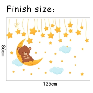 Wall decal dimensions 125x86cm showing a cute bear on a moon with stars and clouds