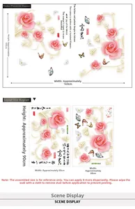 Macro detail of 3D pink rose wall decals with dimensions 160x105cm for home decor