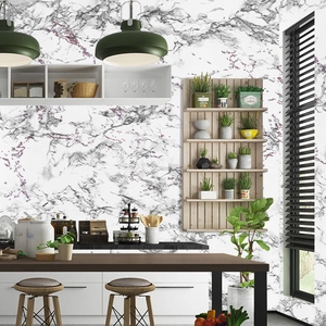 Self-adhesive marble pattern wallpaper with white and purple texture for home kitchen decor