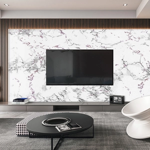 Modern white marble textured wallpaper with grey and purple veins for living room walls