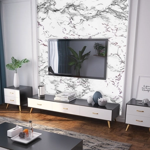 Detail of marble texture PVC wallpaper with grey and purple veins for living room walls