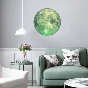 Luminous green watercolor moon wall sticker for modern living room home decoration