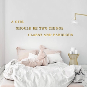 Golden acrylic mirror wall stickers with elegant quote for a modern bedroom decor