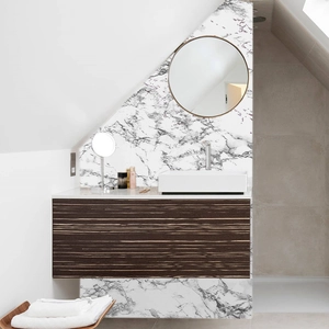 Modern marble texture PVC wallpaper in white with grey veins for bathroom wall decor
