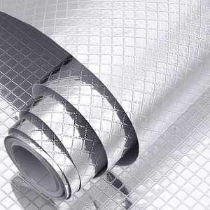 Kitchen Oil-proof Aluminum Foil Sticker Silver Diamond Pattern Waterproof Heat Resistant Cabinet Countertop Wall Sticker