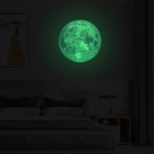 Luminous 30cm green glow-in-the-dark watercolor moon wall sticker for bedroom decor