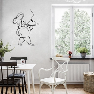 Cartoon chef wall sticker with black minimalist lines for creative kitchen wall decoration