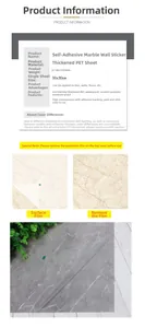 Detailed specs of waterproof 30x30cm marble wall stickers with self-adhesive PET backing