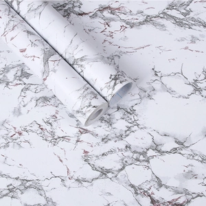 Self-adhesive marble wallpaper with white, grey and reddish-brown textures for home decor