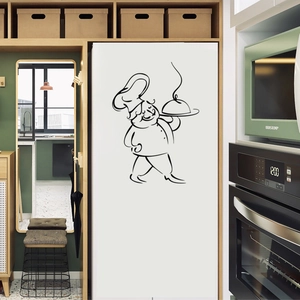 Creative chef serving wall decal in black vinyl for kitchen and fridge decoration