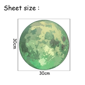 Size chart showing a 30cm green luminous moon wall sticker on a plain white background
