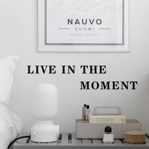 Black acrylic 3D wall stickers featuring Live in the Moment lettering for home decor