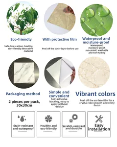Waterproof marble PVC wall tiles, 30x30cm self-adhesive stickers for home decor details